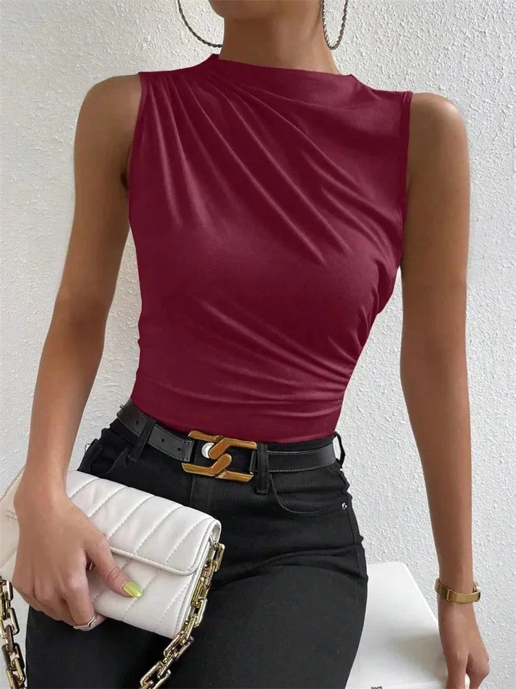 Solana Mock Neck Tank Top - Burgundy