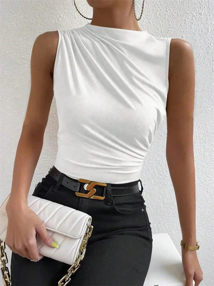Solana Mock Neck Tank Top - White