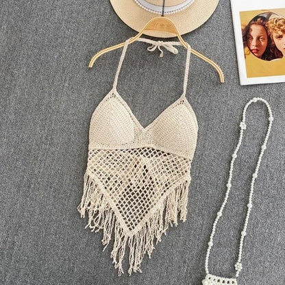 Solana Tassel Knit Tank - Apricot