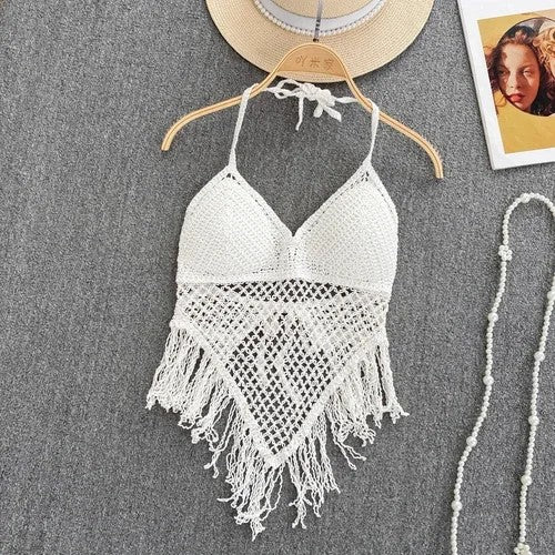Solana Tassel Knit Tank - White