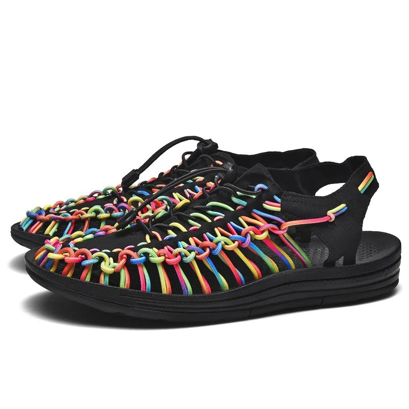 Solana Woven Beach Sandals - Rainbow Weave