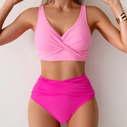 Solara High Waist Bikini Set - Fuchsia