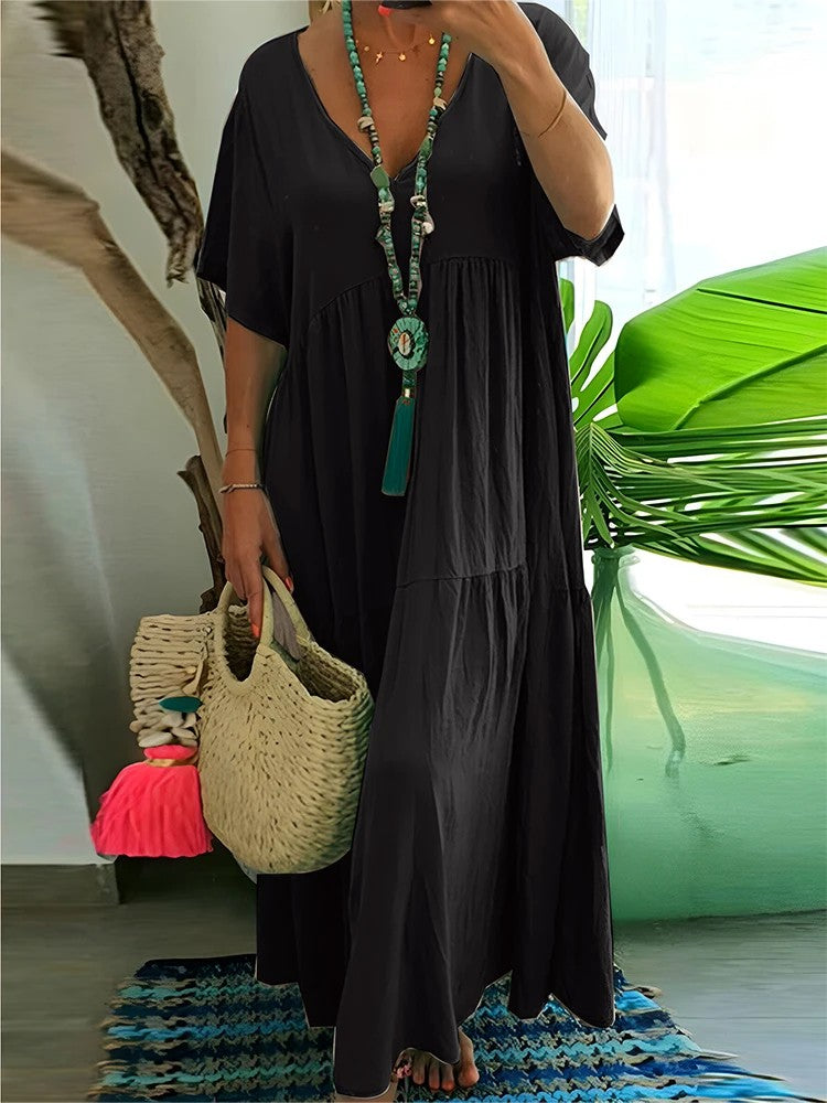 Solara Pleated Maxi Dress - Black