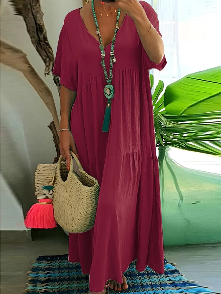 Solara Pleated Maxi Dress - Burgundy
