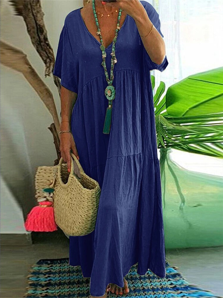 Solara Pleated Maxi Dress - Navy