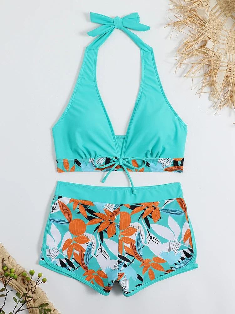 Solara Printed Halter Bikini - Aegean Blue