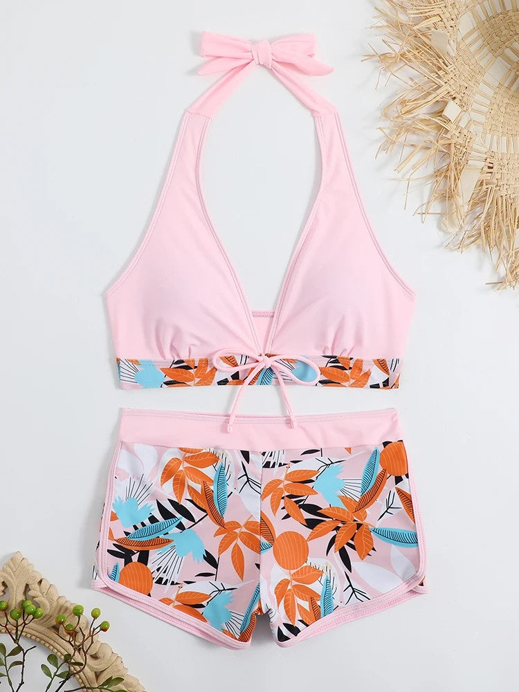 Solara Printed Halter Bikini - Blush Pink
