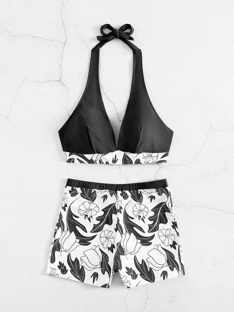 Solara Printed Halter Bikini - Carbon Black