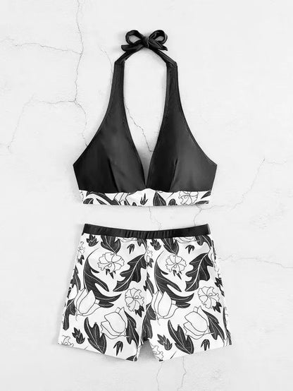 Solara Printed Halter Bikini - Carbon Black