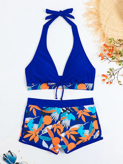 Solara Printed Halter Bikini - Cerulean