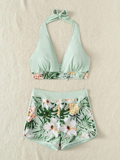 Solara Printed Halter Bikini - Forest Green