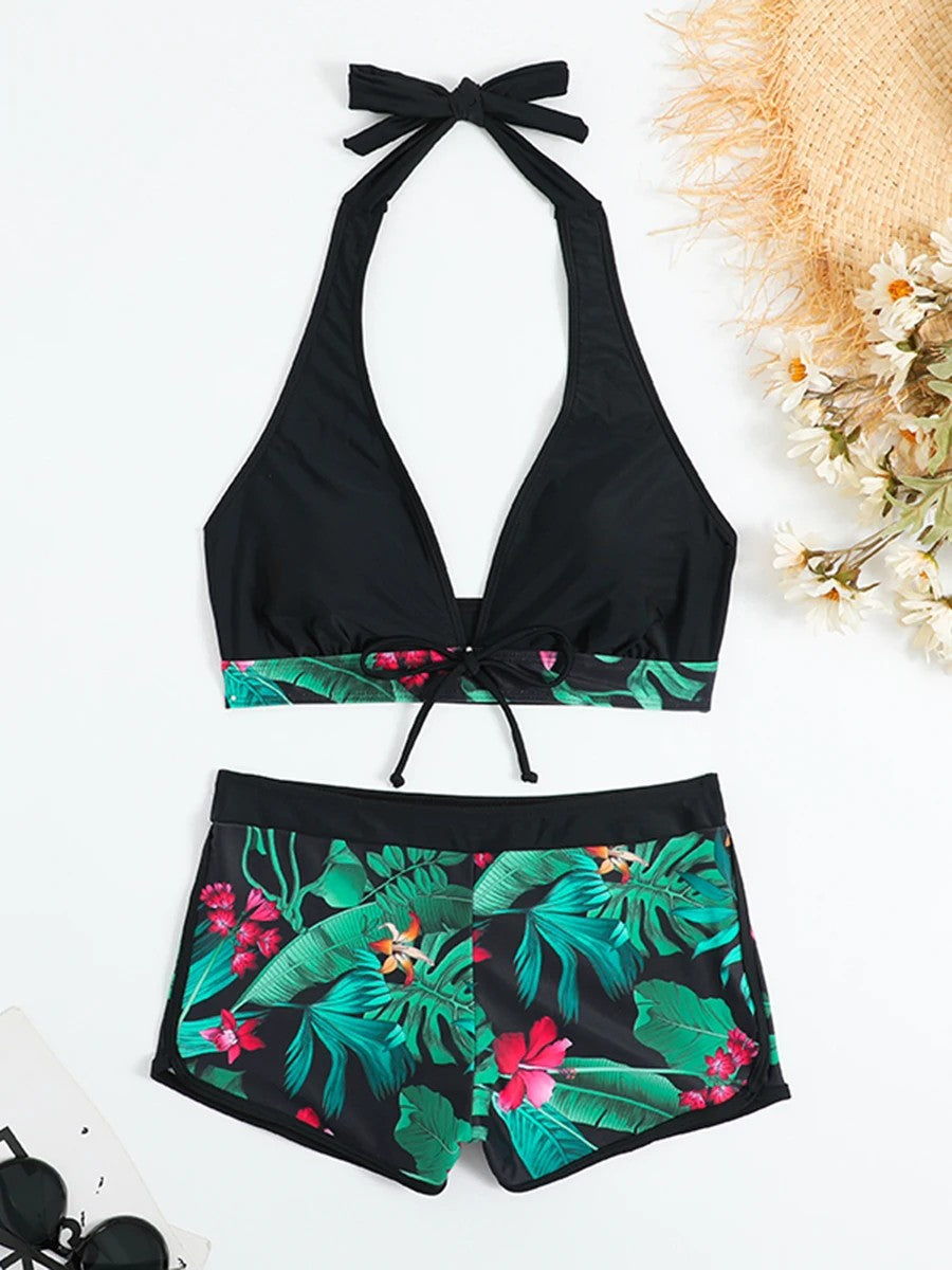 Solara Printed Halter Bikini - Jet Black