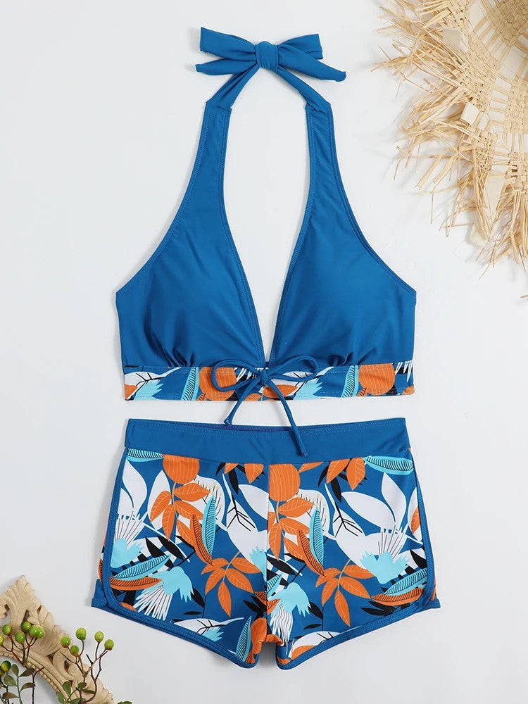 Solara Printed Halter Bikini - Navy Blue