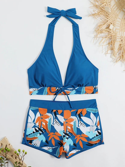 Solara Printed Halter Bikini - Navy Blue