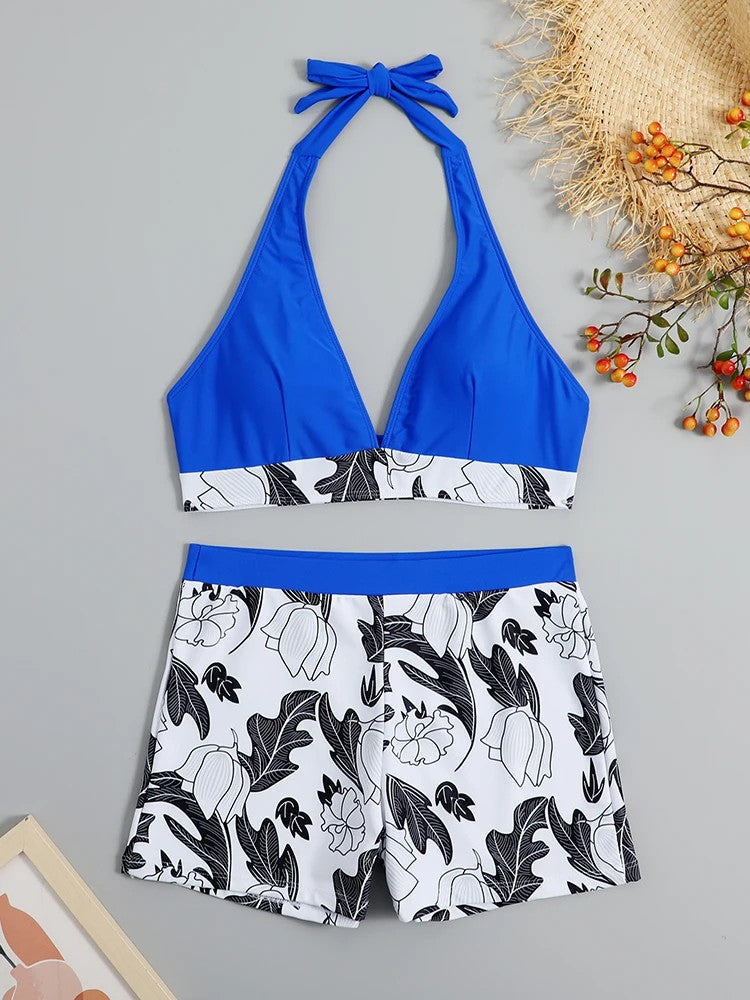 Solara Printed Halter Bikini - Ocean Blue