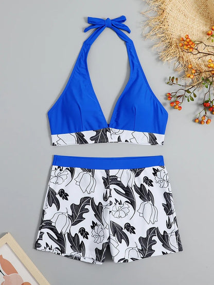 Solara Printed Halter Bikini - Ocean Blue