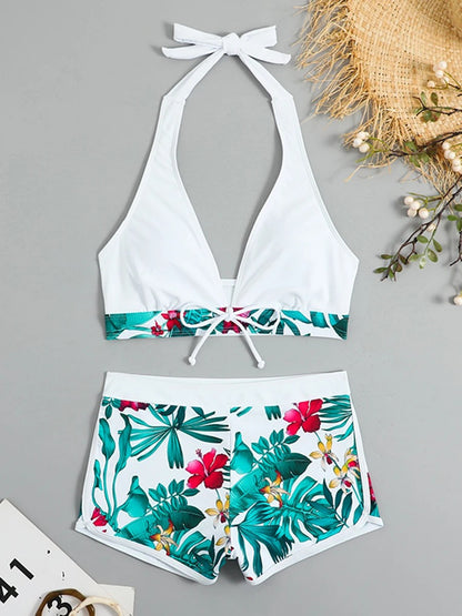 Solara Printed Halter Bikini - Optic White