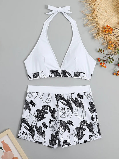 Solara Printed Halter Bikini - Pure White