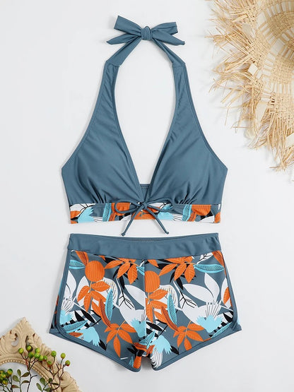 Solara Printed Halter Bikini - Stone Grey