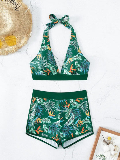 Solara Printed Halter Bikini - Verdant Green