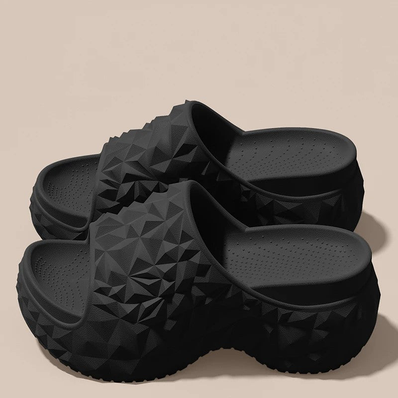 Soleil Cushioned Platform Slides - Black