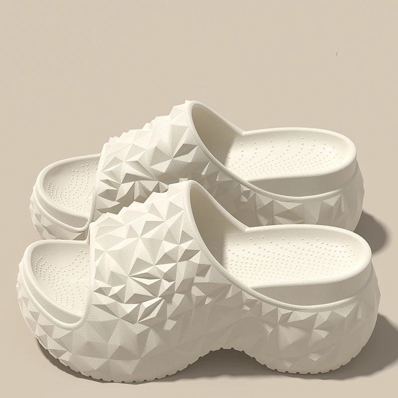 Soleil Cushioned Platform Slides - White