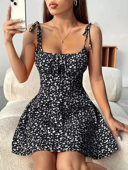 Soleil Floral Mini Dress - Black