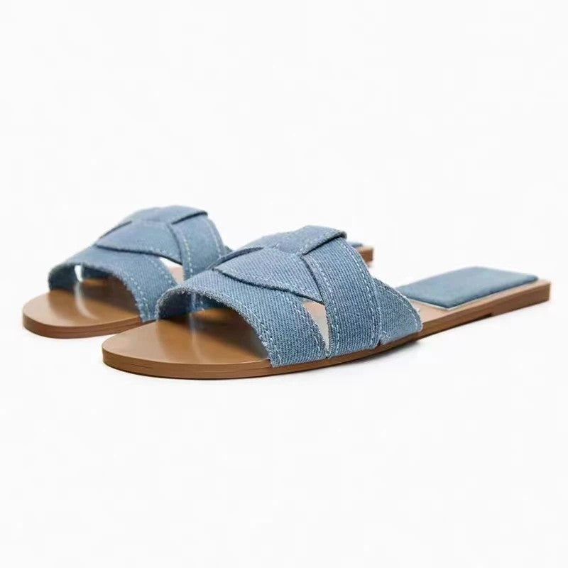 Solena Flat T-Strap Sandals - Azure