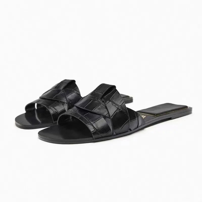 Solena Flat T-Strap Sandals - Black