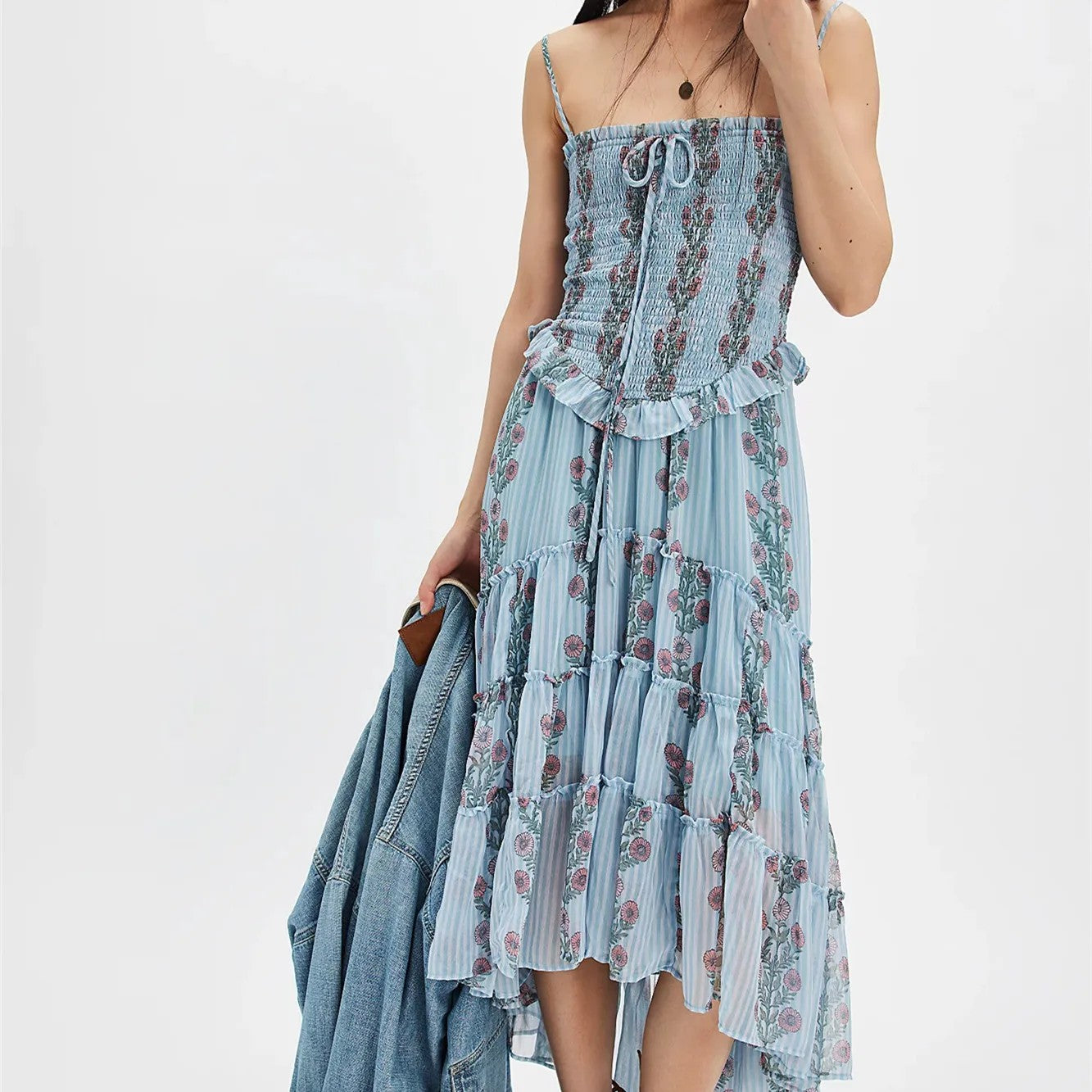 Solina Floral Midi Dress - Aegean Blue