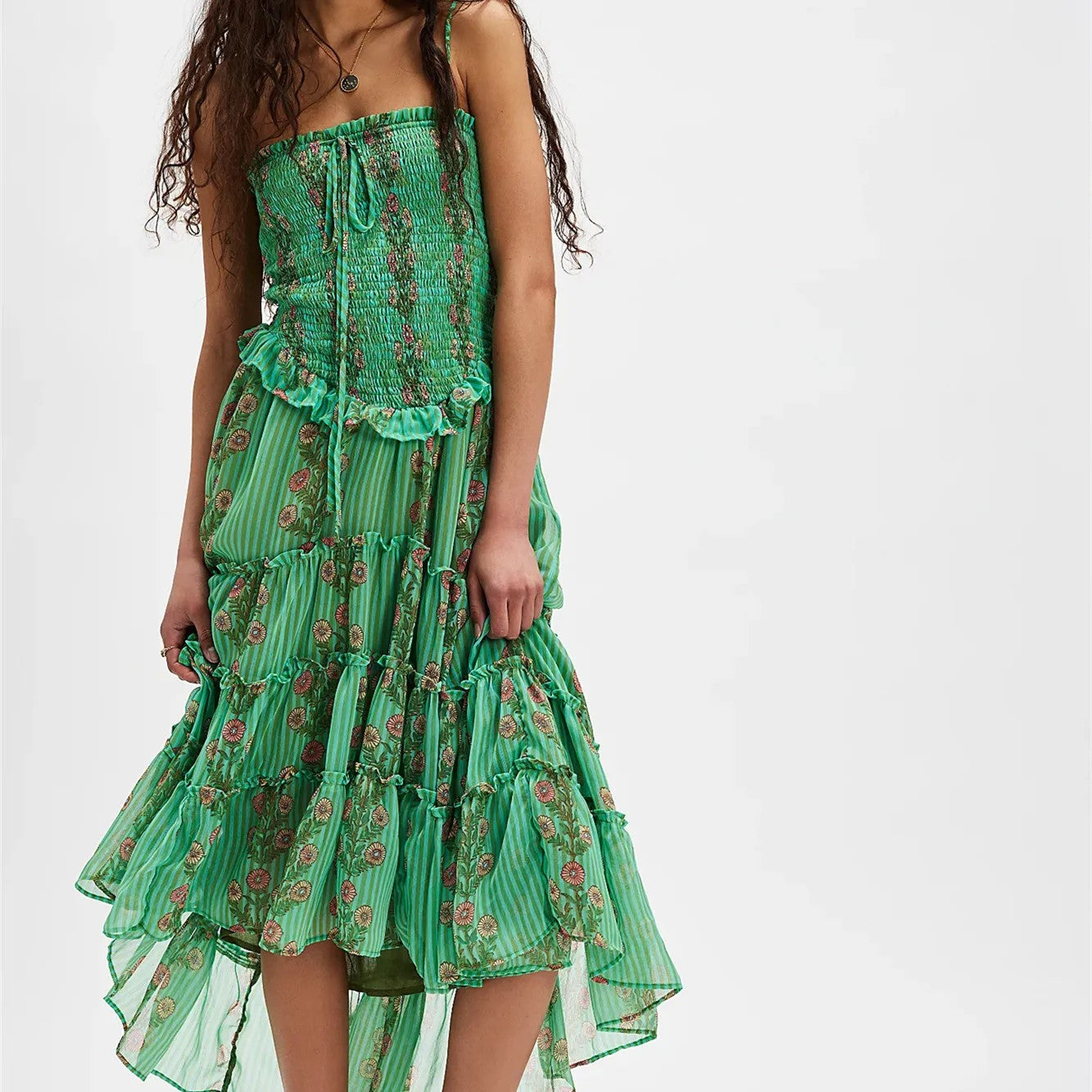 Solina Floral Midi Dress - Meadow Green