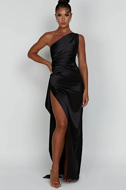 Ophelia One-Shoulder Satin Gown - Black