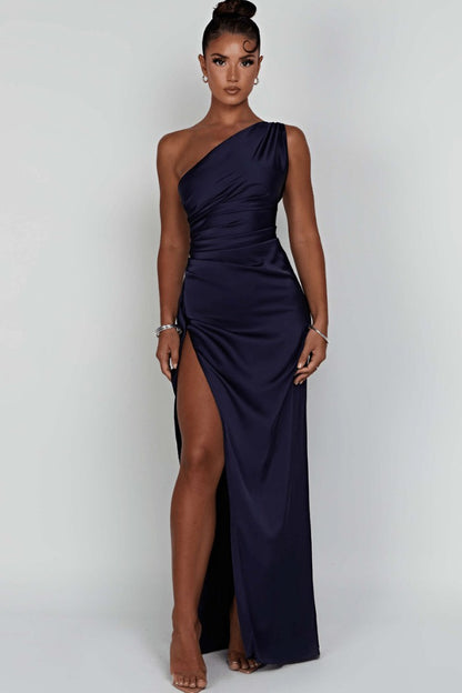 Ophelia One-Shoulder Satin Gown - Navy