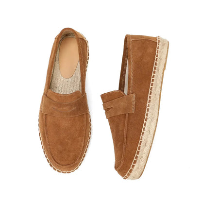 Ora Suede Leather Espadrille Loafers - Cognac Brown