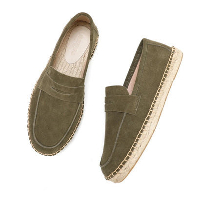 Ora Suede Leather Espadrille Loafers - Forest Green