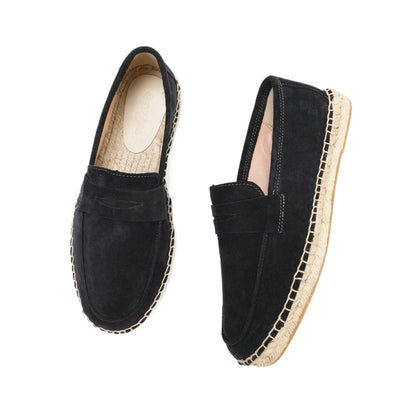 Ora Suede Leather Espadrille Loafers - Navy Blue