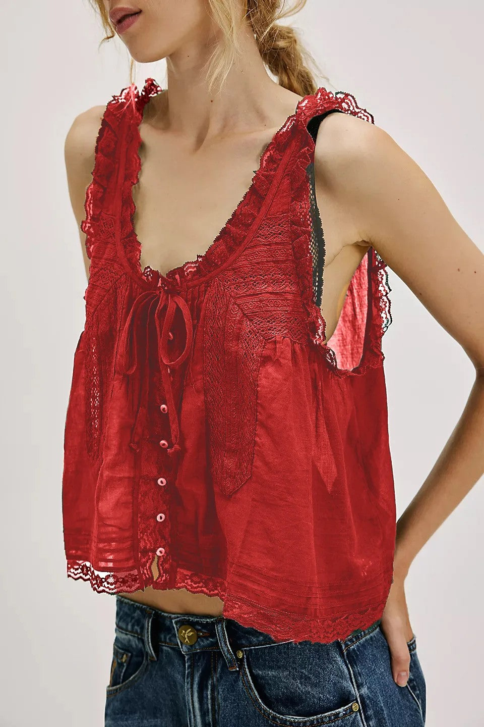 Sorano Cotton Lace Tank - Burgundy
