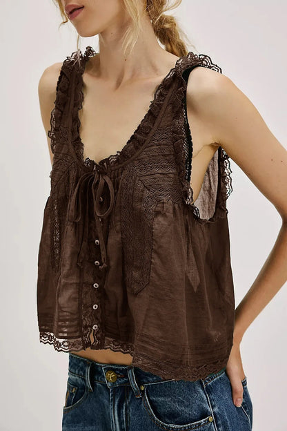Sorano Cotton Lace Tank - Espresso Brown