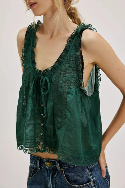 Sorano Cotton Lace Tank - Forest Green
