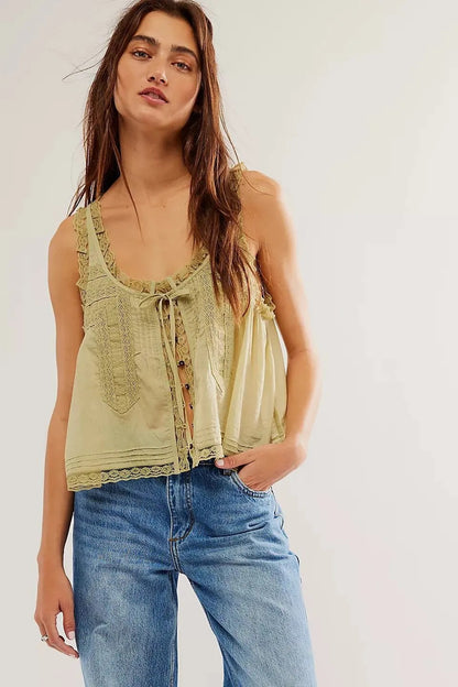 Sorano Cotton Lace Tank - Mint Green