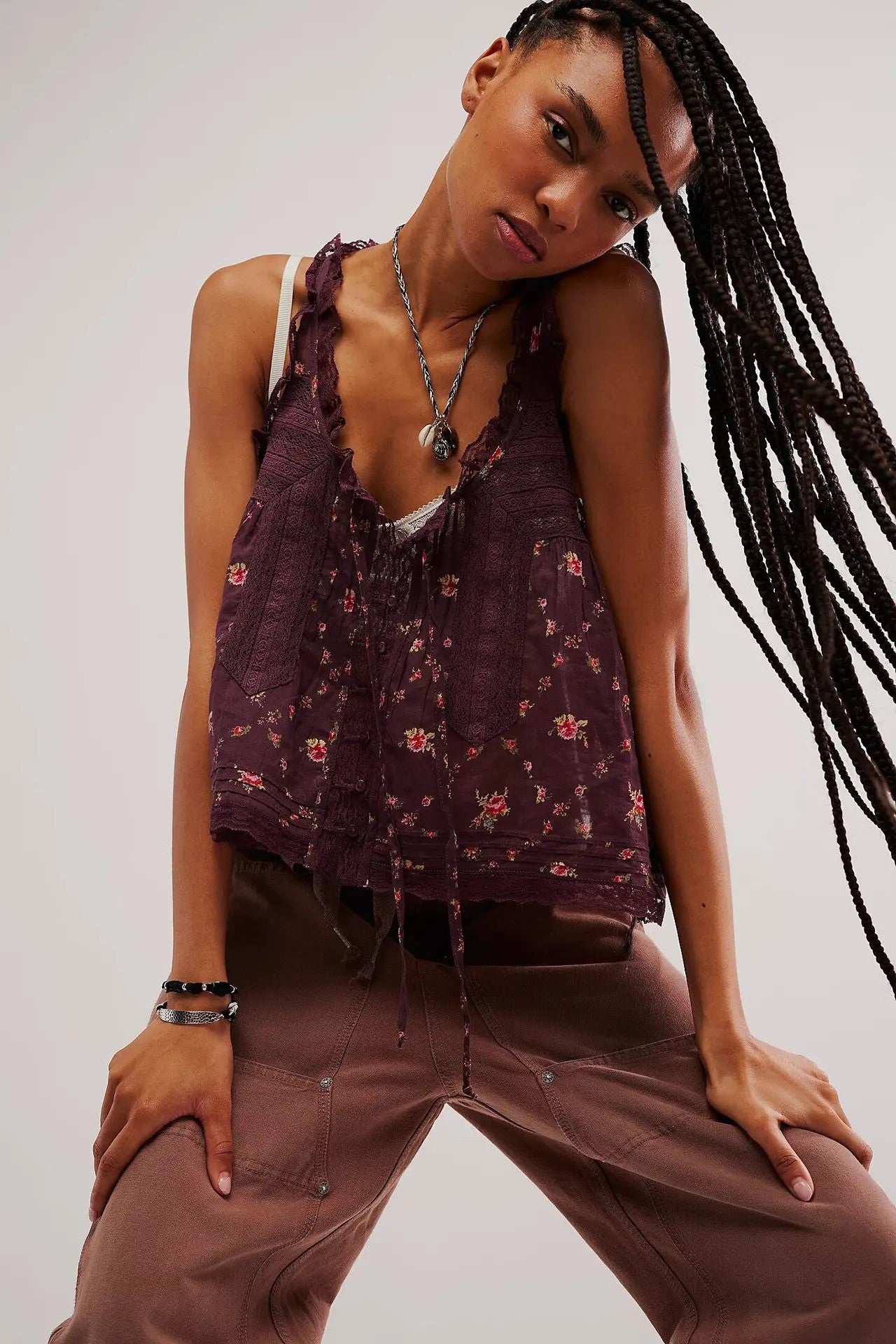 Sorano Cotton Lace Tank - Mocha Bloom