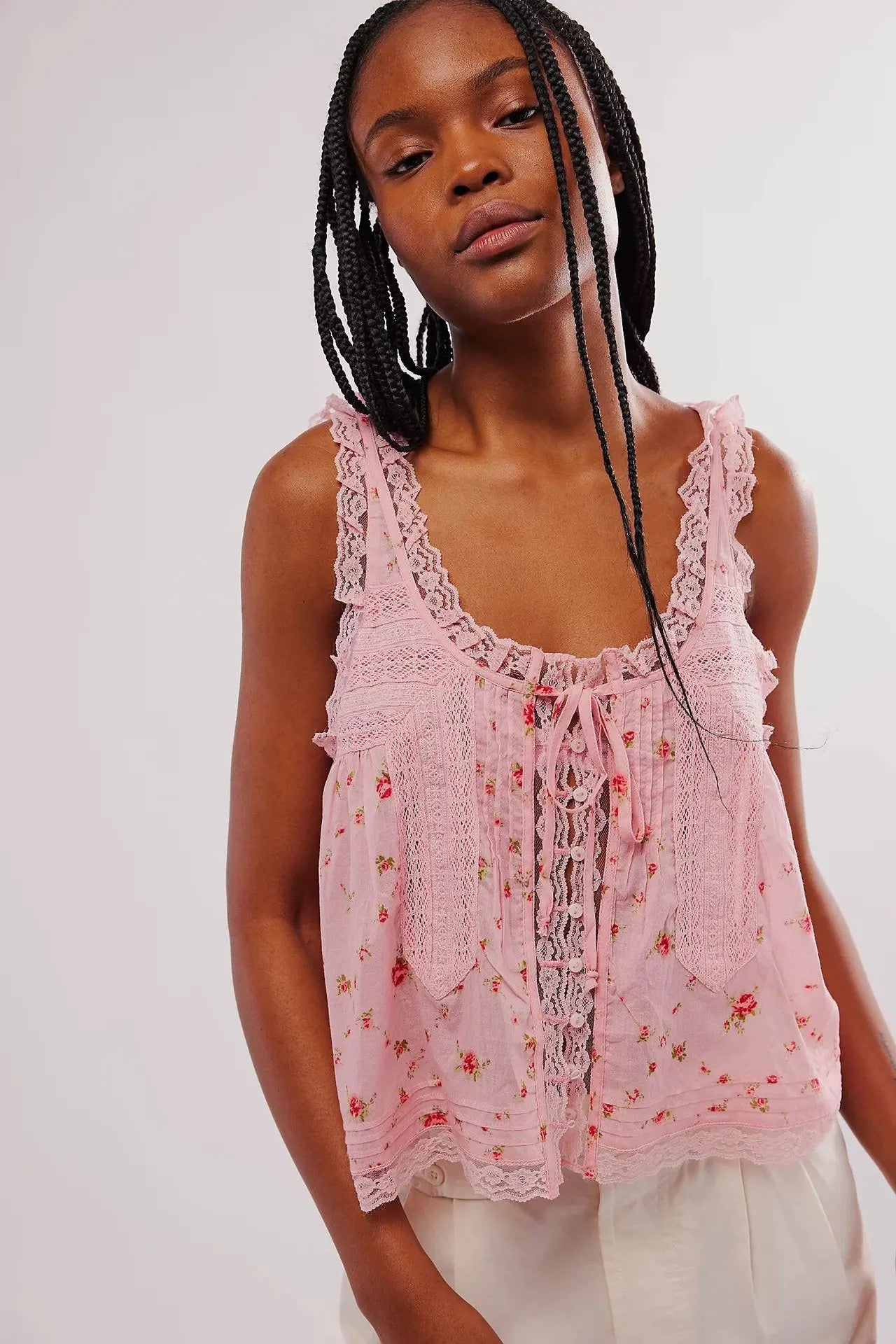 Sorano Cotton Lace Tank - Rose Bloom