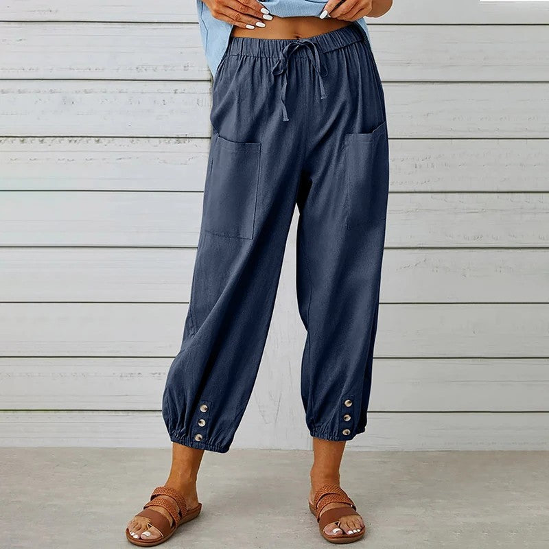 Sorano Cotton Linen Pants - Navy Blue