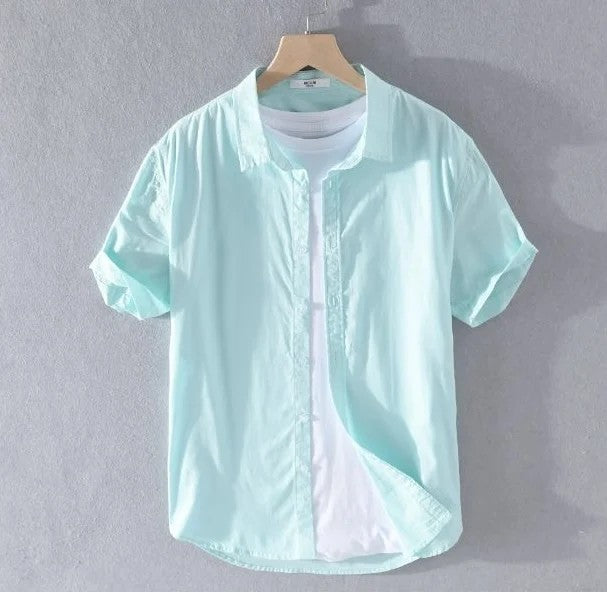 Sorrento Cotton Linen Short-Sleeve Shirt - Sage Green