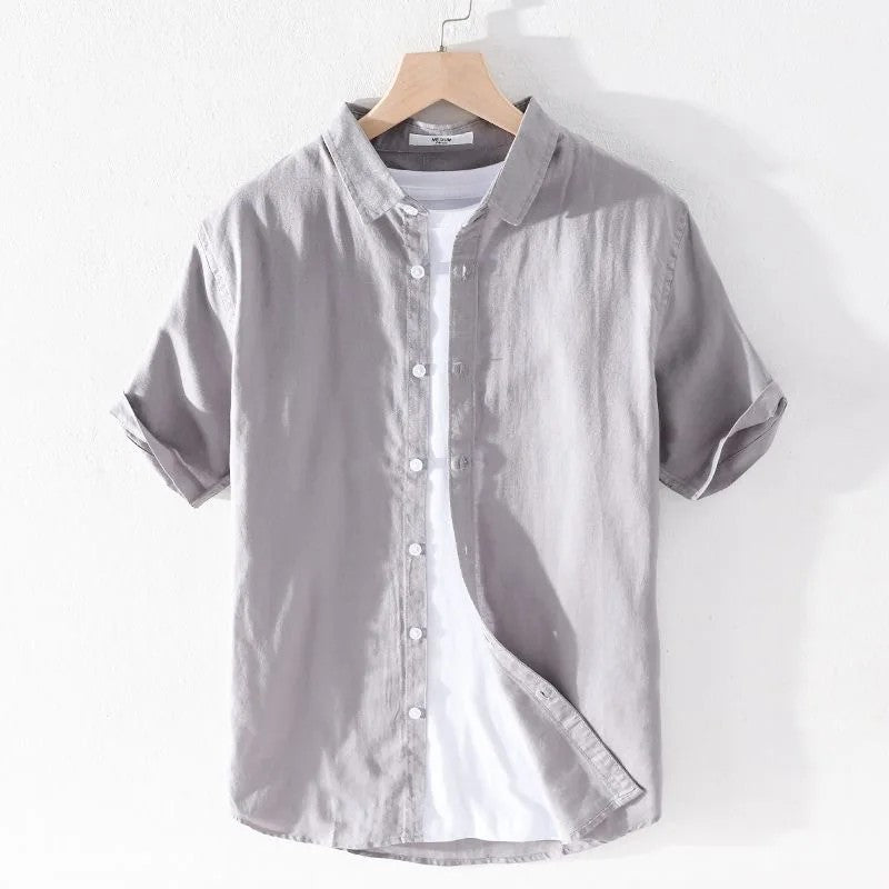 Sorrento Cotton Linen Short-Sleeve Shirt - Grey
