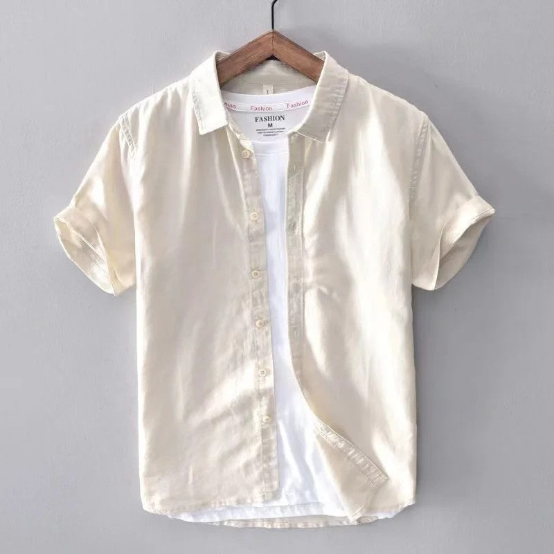 Sorrento Cotton Linen Short-Sleeve Shirt - Khaki