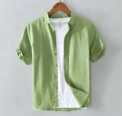 Sorrento Cotton Linen Short-Sleeve Shirt - Olive Green