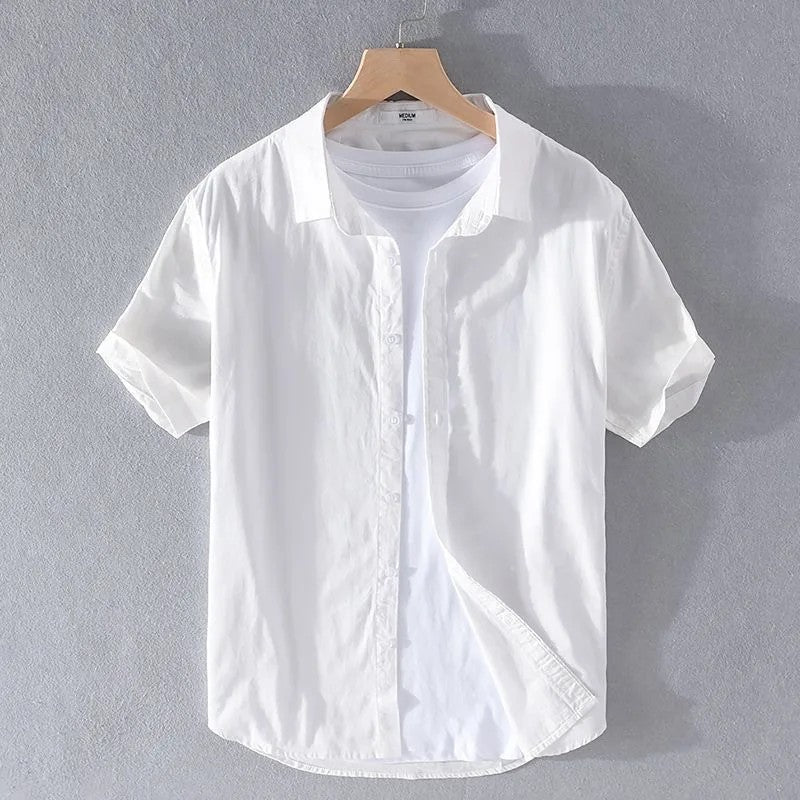 Sorrento Cotton Linen Short-Sleeve Shirt - White