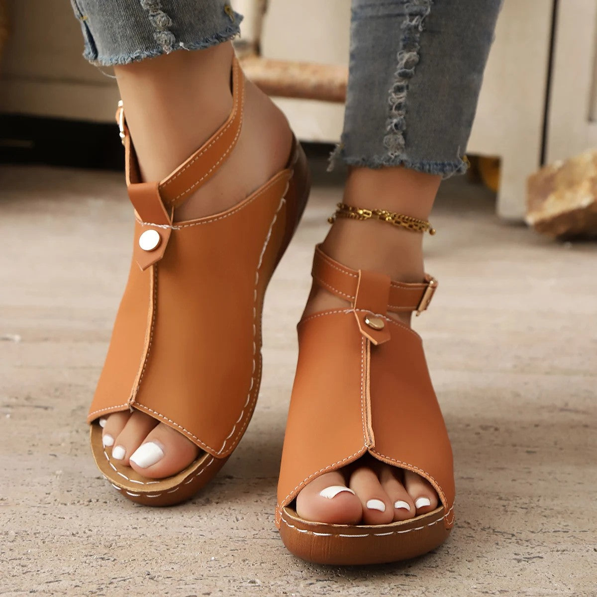Sorrento Peep Toe Sandals - Espresso Brown