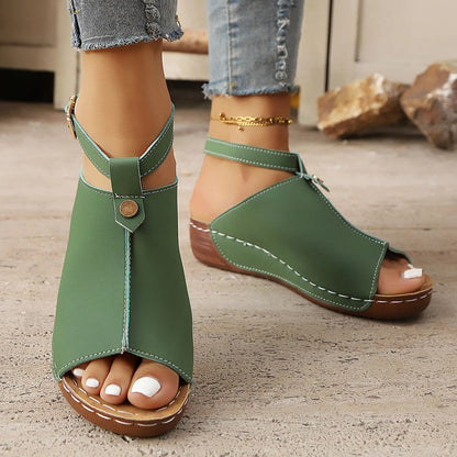 Sorrento Peep Toe Sandals - Forest Green